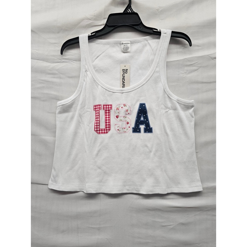 No Boundaries Womens USA Graphic Tank Top Whiteβ Cotton Blend Casual Size XXL